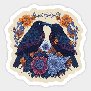 Floral Crow Couple Sticker